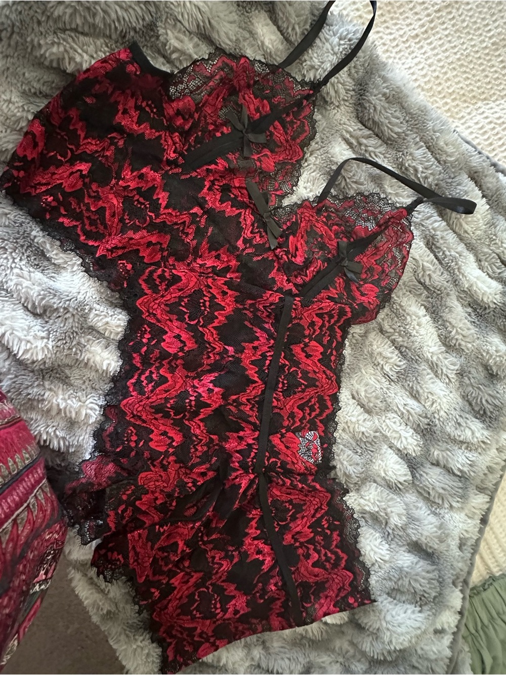 Red and Black Lace Chemise Slip Nightdress